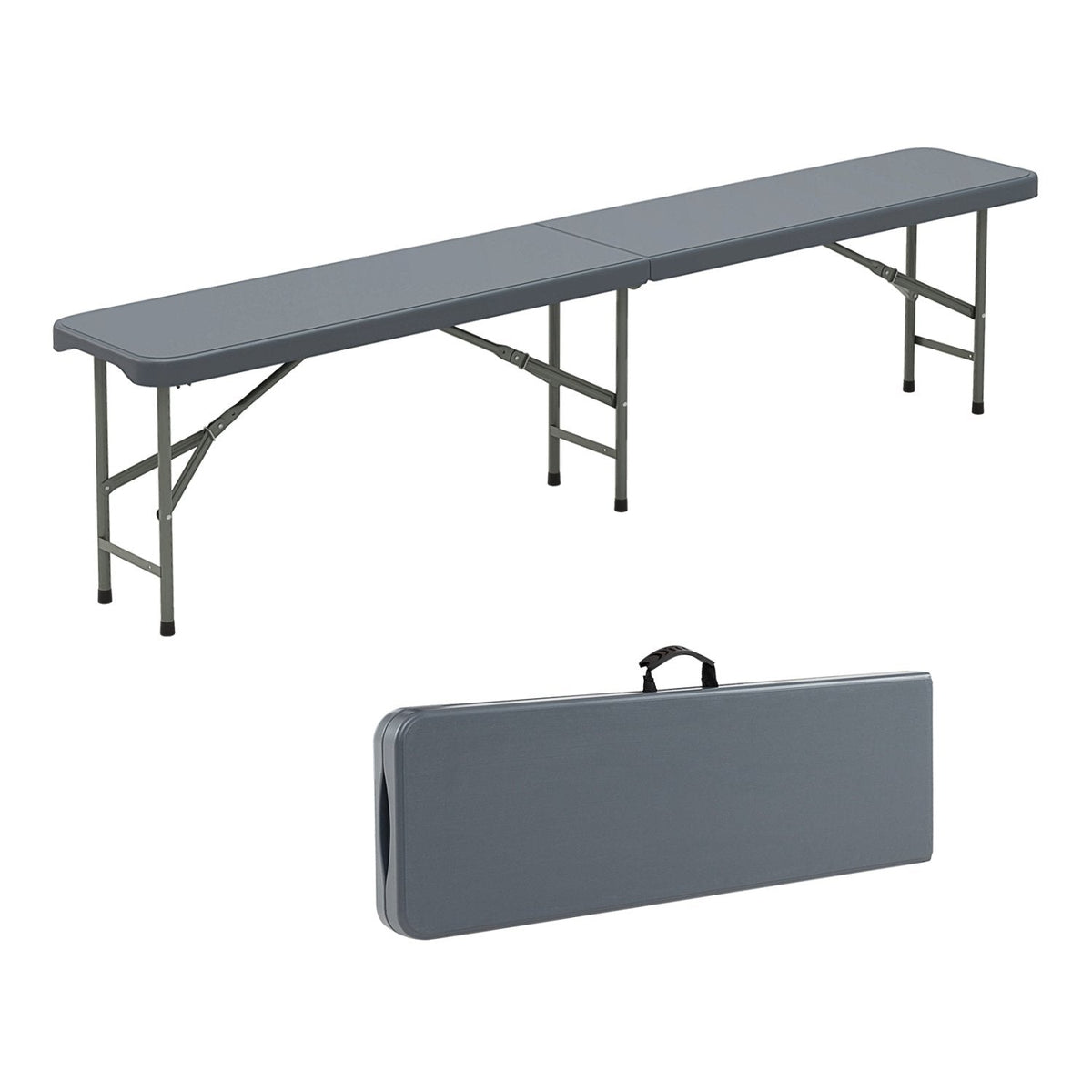 6 Feet Plastic Folding Bench Portable Seat with Handle and Lock-Gray