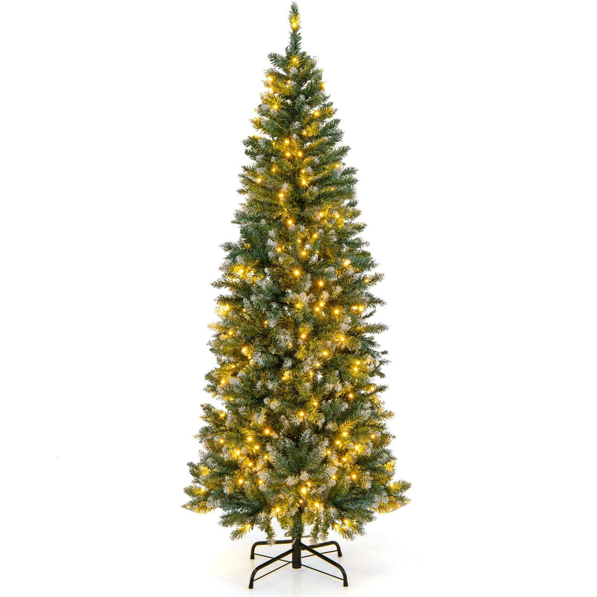 6 FT Pre-Lit Slim Pencil Christmas Tree with 618 Snowy Blue Green Tips and 250 Warm White LEDs