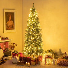 6 FT Pre-Lit Slim Pencil Christmas Tree with 618 Snowy Blue Green Tips and 250 Warm White LEDs