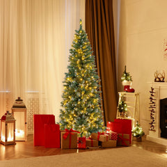 6 FT Pre-Lit Slim Pencil Christmas Tree with 618 Snowy Blue Green Tips and 250 Warm White LEDs