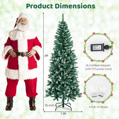 6 FT Pre-Lit Slim Pencil Christmas Tree with 618 Snowy Blue Green Tips and 250 Warm White LEDs