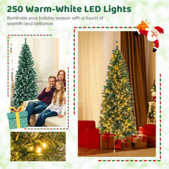 6 FT Pre-Lit Slim Pencil Christmas Tree with 618 Snowy Blue Green Tips and 250 Warm White LEDs