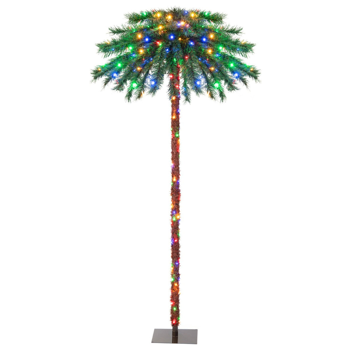 6 FT Pre-Lit Tropical Christmas Palm Tree with 210 Four Colour LEDs and Metal Plate Base