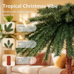 6 FT Pre-Lit Tropical Christmas Palm Tree with 210 Four Colour LEDs and Metal Plate Base
