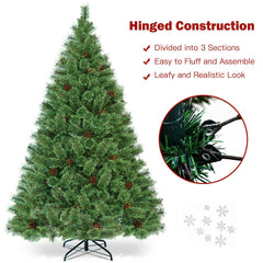 6 FT Pre-Lit Carolina Pine Christmas Tree with 484 Tips, 49 Pine Cones and 260 LED Lights