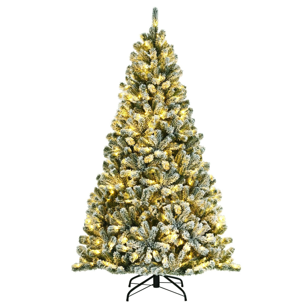 6 FT Pre-Lit Heavily Flocked Hinged Christmas Tree with 928 Tips and 250 Warm White LEDs