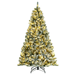 6 FT Pre-Lit Heavily Flocked Hinged Christmas Tree with 928 Tips and 250 Warm White LEDs