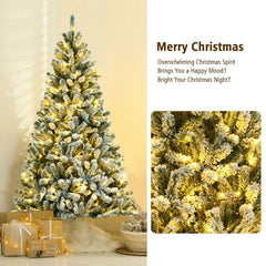 6 FT Pre-Lit Heavily Flocked Hinged Christmas Tree with 928 Tips and 250 Warm White LEDs