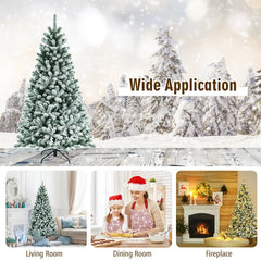 6 FT Pre-Lit Heavily Flocked Hinged Christmas Tree with 928 Tips and 250 Warm White LEDs