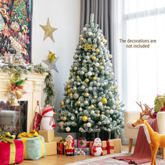 6 FT Pre-Lit Heavily Flocked Hinged Christmas Tree with 928 Tips and 250 Warm White LEDs