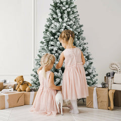 6 FT Pre-Lit Heavily Flocked Hinged Christmas Tree with 928 Tips and 250 Warm White LEDs