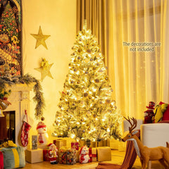6 FT Pre-Lit Heavily Flocked Hinged Christmas Tree with 928 Tips and 250 Warm White LEDs