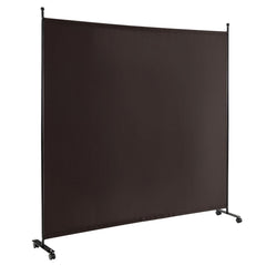 6 Feet Single Panel Rolling Room Divider with Smooth Wheels-Brown