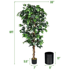 71 Inch Artificial Ficus Tree, 1008 Leaf Silk Ficus with Rattan Bound Trunks