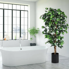 71 Inch Artificial Ficus Tree, 1008 Leaf Silk Ficus with Rattan Bound Trunks