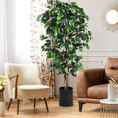 71 Inch Artificial Ficus Tree, 1008 Leaf Silk Ficus with Rattan Bound Trunks