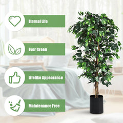 71 Inch Artificial Ficus Tree, 1008 Leaf Silk Ficus with Rattan Bound Trunks