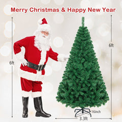 6 FT Unlit Hinged Artificial Christmas Tree with 650 PVC Tips and a Solid Metal Stand