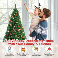6 FT Unlit Hinged Artificial Christmas Tree with 650 PVC Tips and a Solid Metal Stand