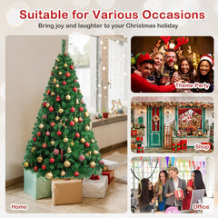 6 FT Unlit Hinged Artificial Christmas Tree with 650 PVC Tips and a Solid Metal Stand