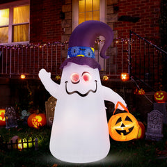 6 Ft Halloween Inflatables Cute Ghost with Dimming Infinity Mirror Light