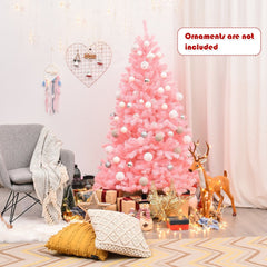 6 FT Pink Artificial Hinged Spruce Christmas Tree with 1036 Tips and Foldable Metal Stand