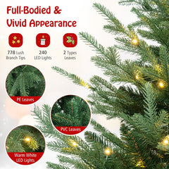 6 FT Pre-Lit Hinged Christmas Tree with 778 PVC and PE Tips, 240 Warm White LEDs and 8 Modes