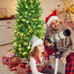 6 FT Pre-Lit Slim Pencil Fir Christmas Tree with 300 Tips, 150 Warm LEDs and Iron Stand
