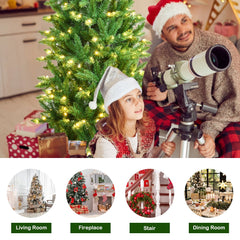 6 FT Pre-Lit Slim Pencil Fir Christmas Tree with 300 Tips, 150 Warm LEDs and Iron Stand