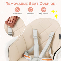 6 in 1 Convertible Highchair with Safety Harness and Removable Tray-Beige