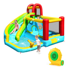 6-in-1 Inflatable Bounce House with Trampoline, Climbing Wall and Blower Included