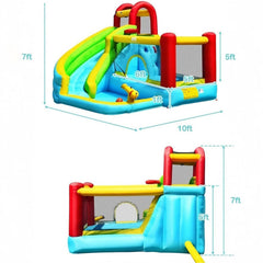 6-in-1 Inflatable Bounce House with Trampoline, Climbing Wall and Blower Included