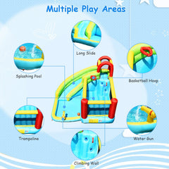 6-in-1 Inflatable Bounce House with Trampoline, Climbing Wall and Blower Included