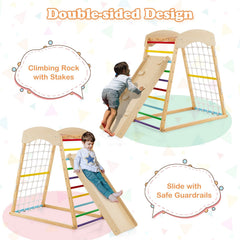 6-in-1 Jungle Gym Wooden Indoor Playground with Double-Sided Ramp and Monkey Bars-Multicolor
