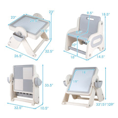 6-in-1 Multi-activity Children Table and Chair Set Folding Art Easel Set-Gray and White