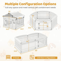 6-Panel Plastic Dog Playpen 24 Inch Indoor Outdoor Pet Fence with Locking Door-White