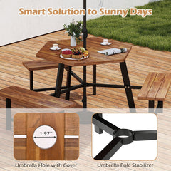6 Person Acacia Wood Picnic Table Bench Set with 3 Seats