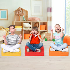 6 Piece Toddler Floor Cushions, 15 Inch Square Foam Seats with Handles, Multicolour