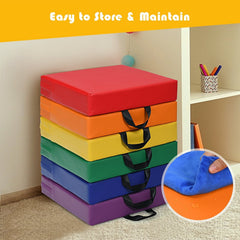 6 Piece Toddler Floor Cushions, 15 Inch Square Foam Seats with Handles, Multicolour
