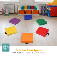 6 Piece Toddler Floor Cushions, 15 Inch Square Foam Seats with Handles, Multicolour