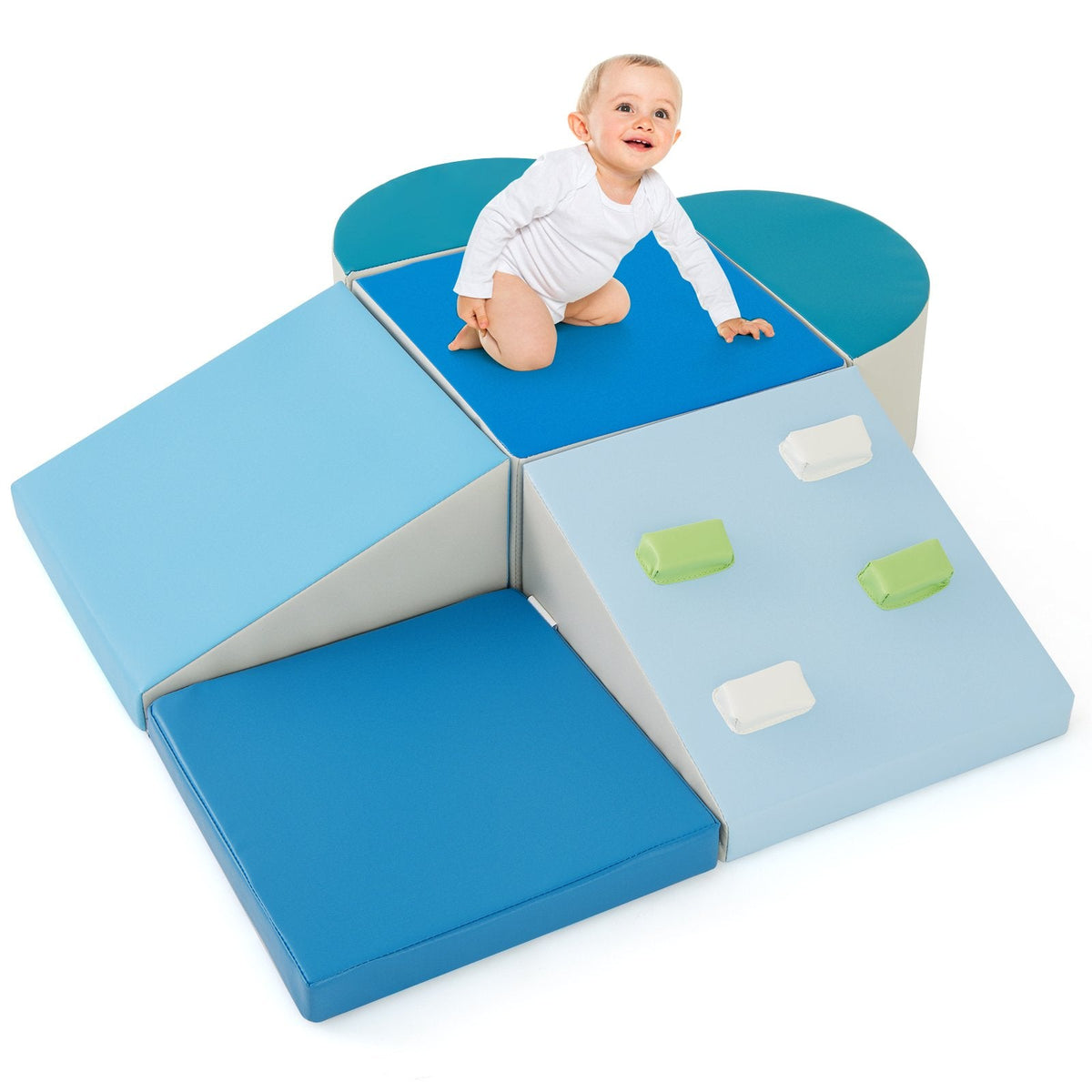 6-Piece Soft Play Set for Toddlers with Climbing Triangle and Ramp-Blue