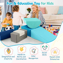 6 Pieces Foam Climbing Blocks Indoor Climb and Crawl Activity Playset with Rectangles-Navy