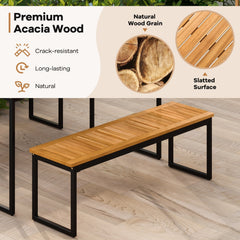 6 Piece Acacia Patio Dining Set for 6, 55 Inch Table with 2 Inch Umbrella Hole, 4 Chairs and a 51 Inch Bench