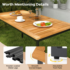 6 Piece Acacia Patio Dining Set for 6, 55 Inch Table with 2 Inch Umbrella Hole, 4 Chairs and a 51 Inch Bench