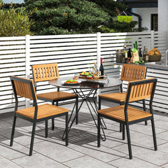 6 Piece Acacia Patio Dining Set for 6, 55 Inch Table with 2 Inch Umbrella Hole, 4 Chairs and a 51 Inch Bench