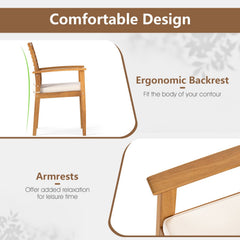 6 Piece Acacia Patio Dining Set, 63 Inch Table with Covered 1.97 Inch Umbrella Hole, 4 Armchairs and a Bench