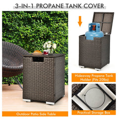 6 Piece Wicker Patio Conversation Set with 32 in Propane Fire Pit Table, Beige Cushions