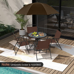 6 Piece Patio Dining Set, 31.5 Inch Glass Table, 4 Folding Chairs and a Coffee Umbrella That Tilts 45 Degrees
