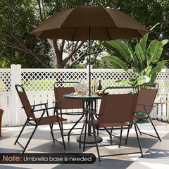 6 Piece Patio Dining Set, 31.5 Inch Glass Table, 4 Folding Chairs and a Coffee Umbrella That Tilts 45 Degrees