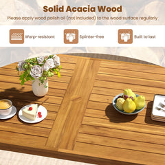 6 Piece Acacia Patio Dining Set, 63 Inch Slatted Table with 1.97 Inch Umbrella Hole, 4 Armchairs and a Backless Bench